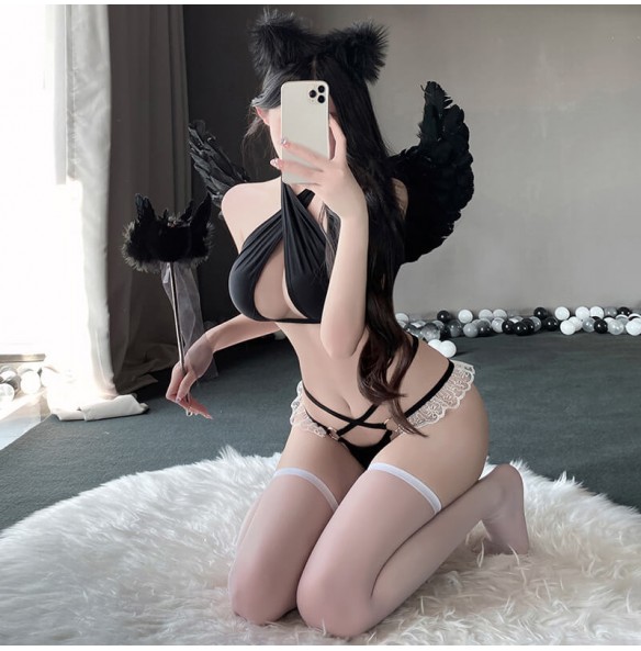 FEE ET MOI - Sexy Cross-Strap Bikini With Stockings (Black) FEE ET MOI - Sexy Cross-Strap Bikini With Stockings (Black)
